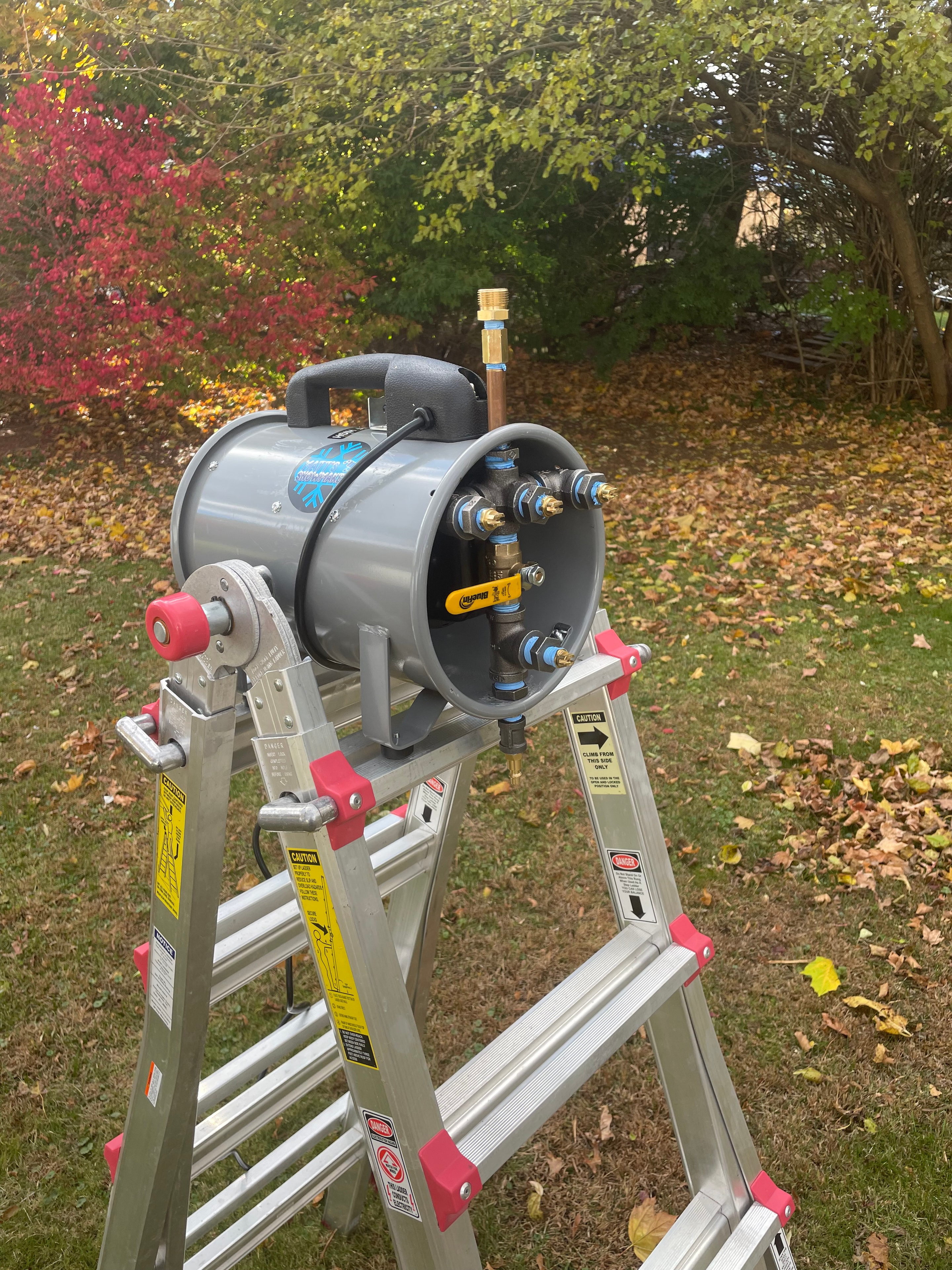 Mini Fan Gun mounted on ladder